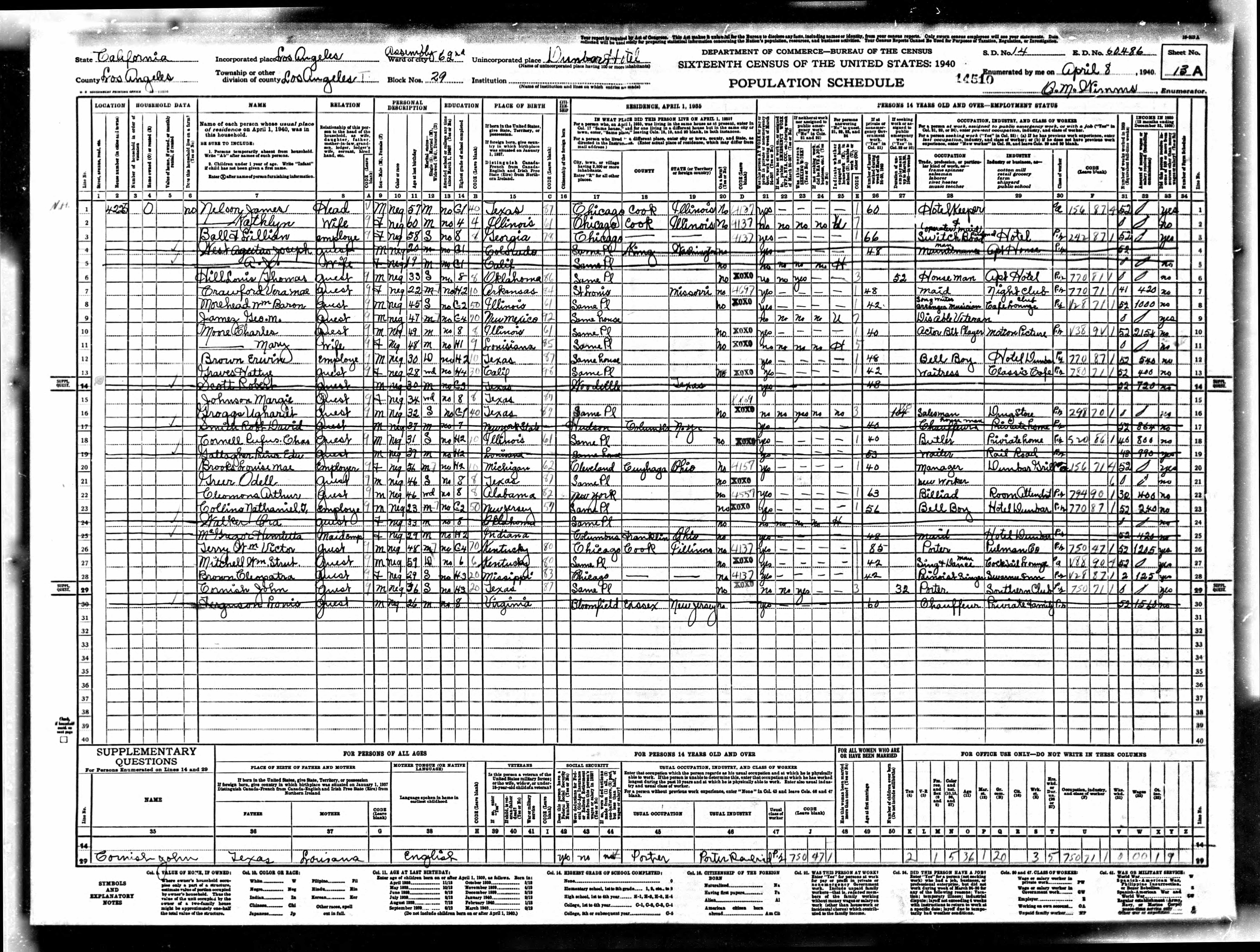 Page from the 1940 U.S. Census
