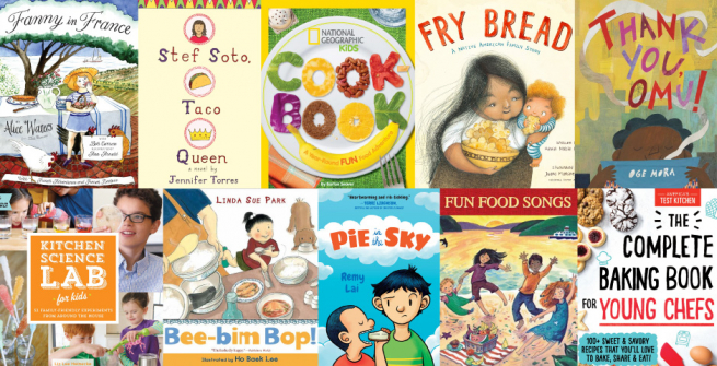 Collage of cookbooks and food science books